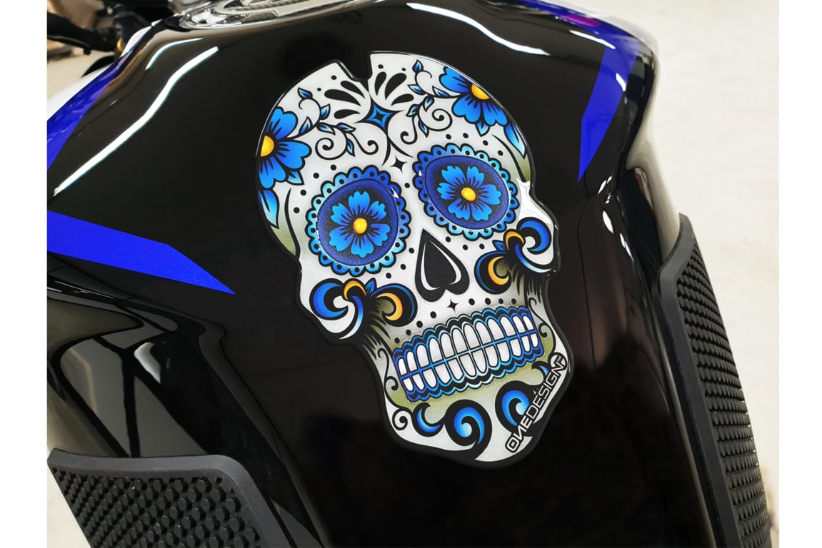 Puig Motorcycle Tank Pad Skull Blue