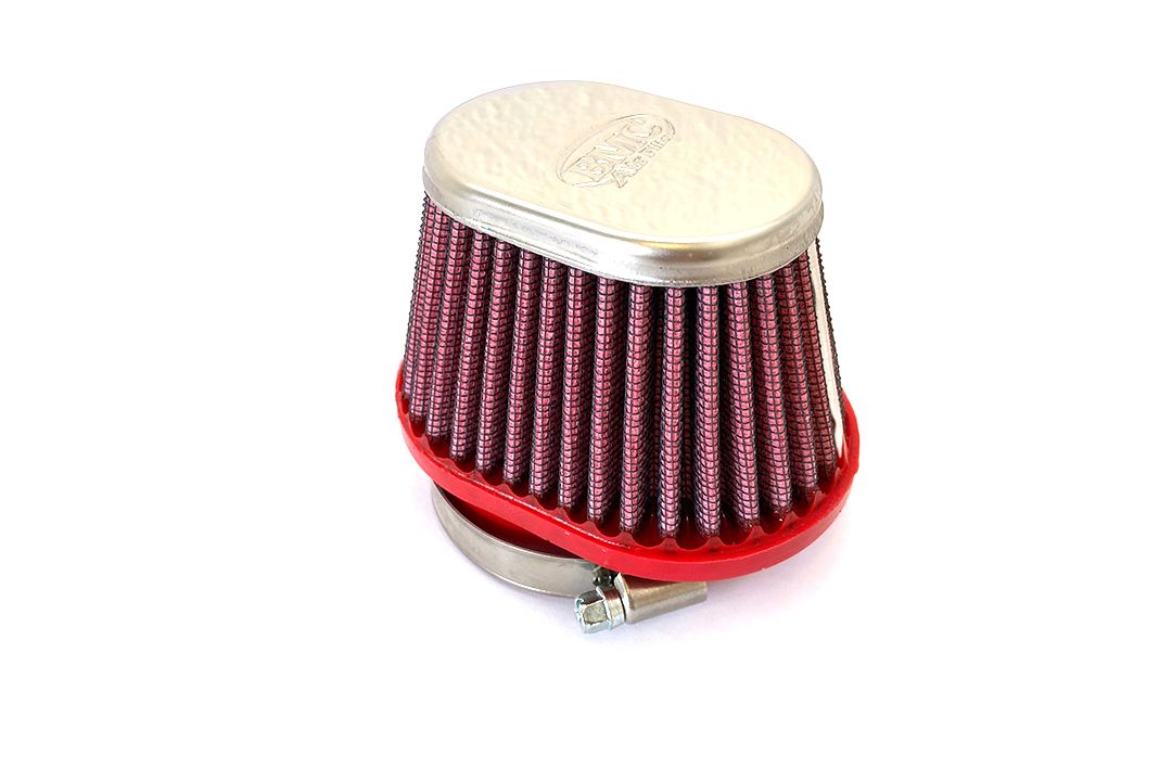 BMC Conical Sport Air Filter for direct intake 50mm x 70mm with a right-aligned nozzle and a metal cover