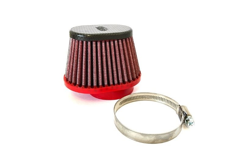 BMC Conical Sport Air Filter for direct intake 55mm x 70mm with a left-aligned nozzle and a metal cover