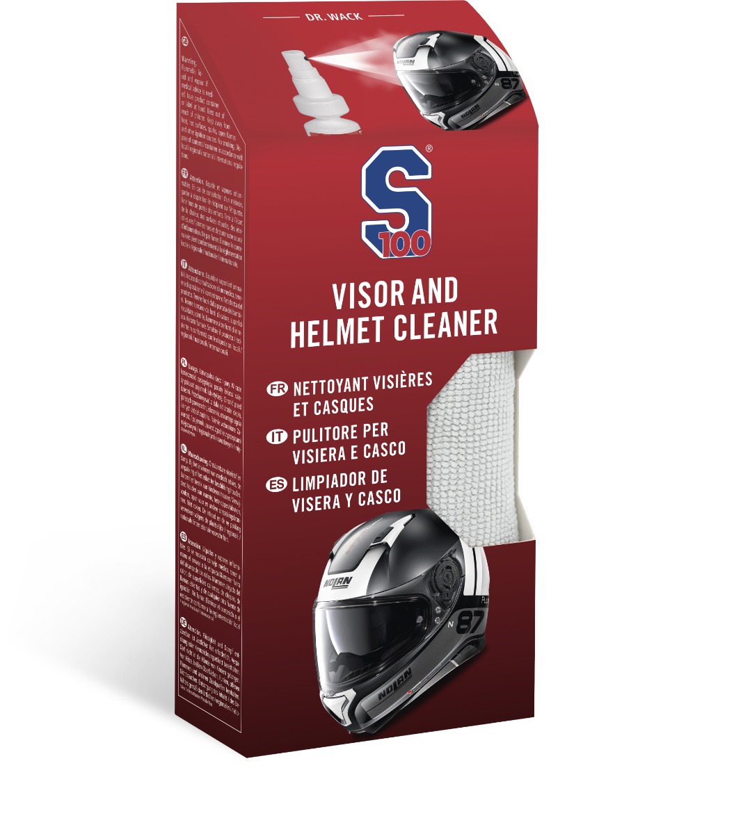 S100 Helmet and visor cleaner 100ml with microfiber book